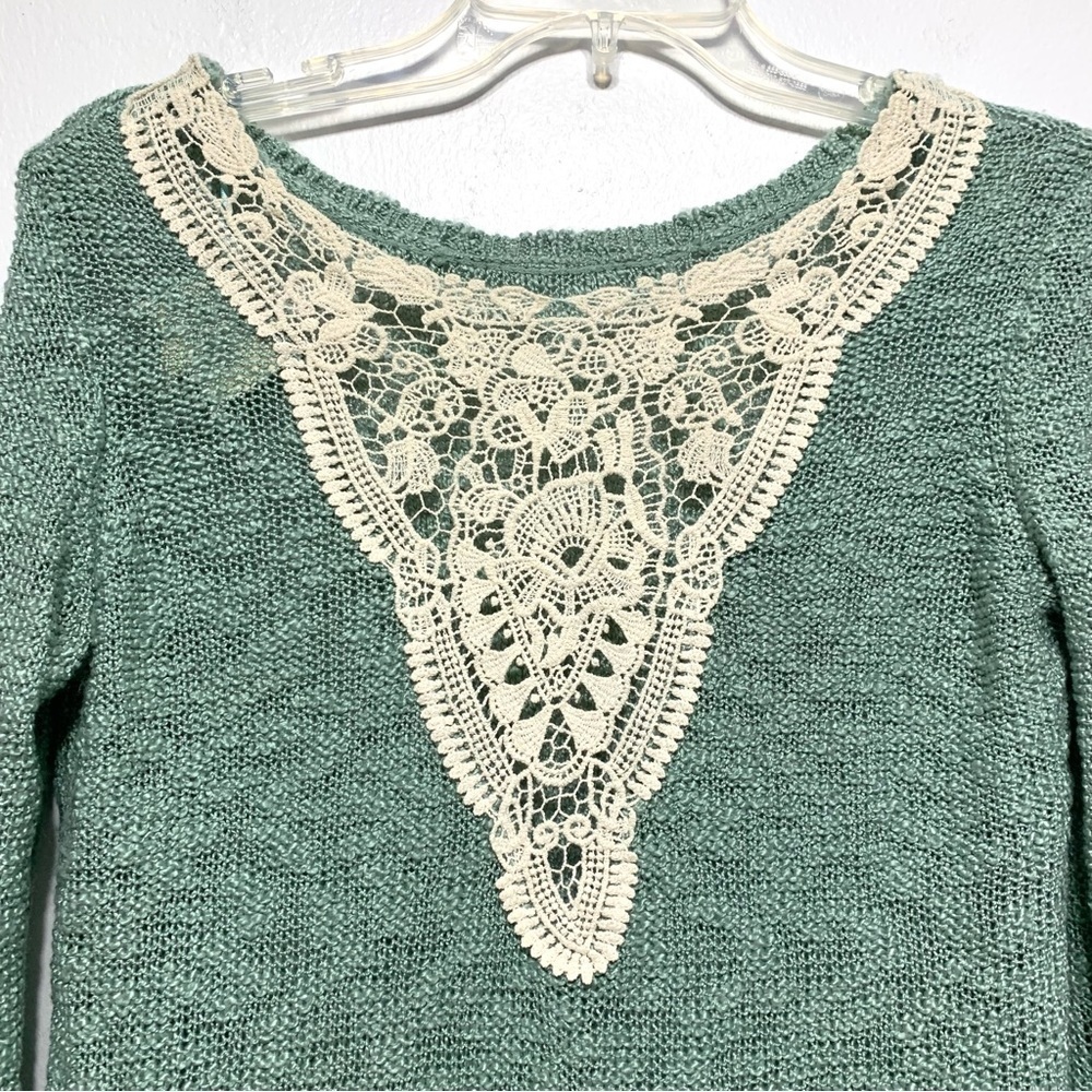 Pink Republic Open Knit Long Sleeve Round Neck Sweater Teal Blue size Small - Picture 7 of 7